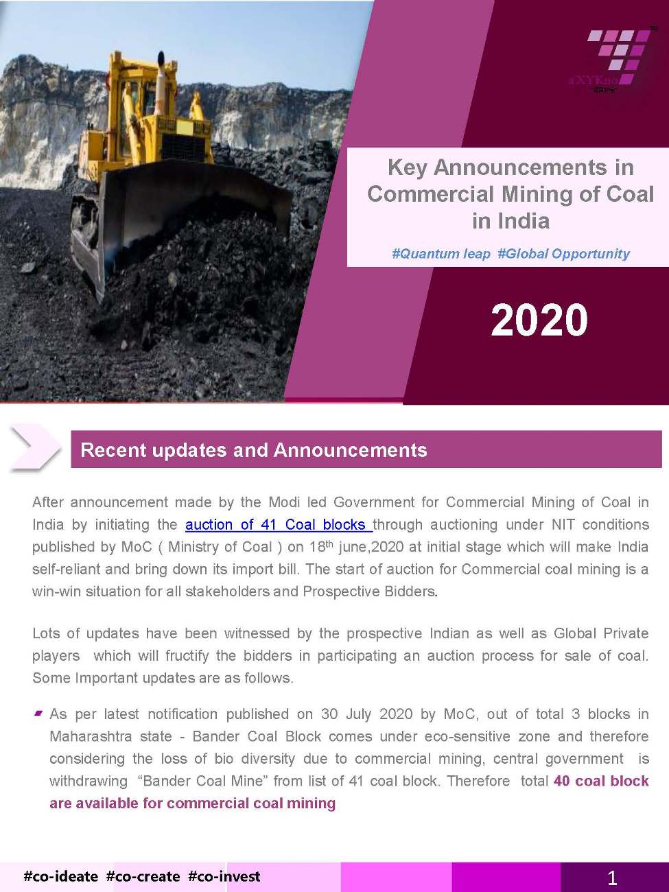 Aug 2020:Key Announcements in Commercial Mining of Coal in India